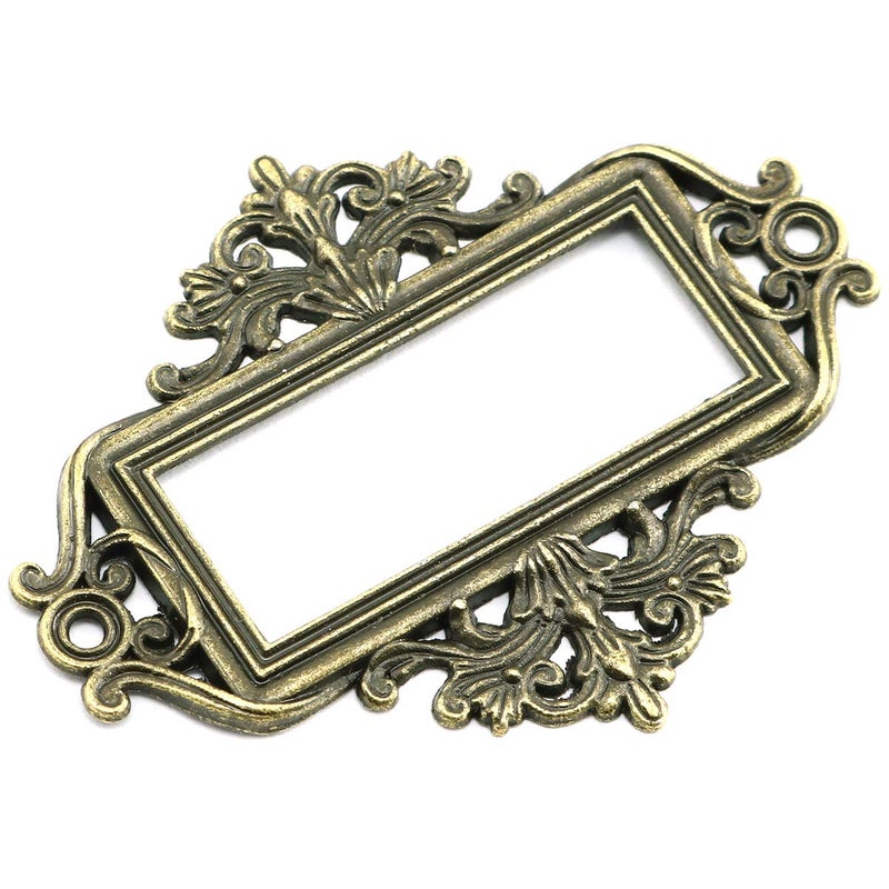 Lind Kitchen 12pcs Lace Label Holder Vintage Retro Metal Decorative Drawer Box Tag Label Card Slot Frame Label Holder (Antique Bronze) - Image 2